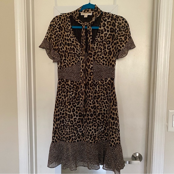 Michael Kors Cheetah Panther Leopard Animal Print Chiffon Dress - Picture 3 of 12